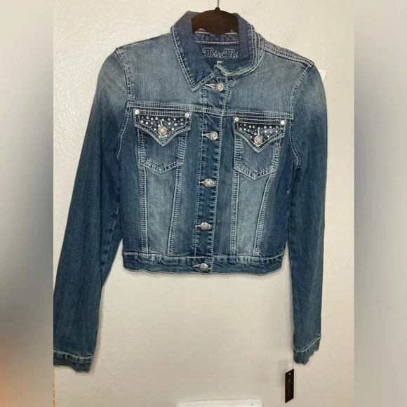 NWT Miss Me Vintage Y2K Cropped Denim Jacket Size Medium - Picture 6 of 11
